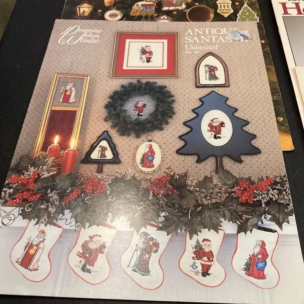 Christmas Cross Stitch Leaflet Design Pattern Leisure Arts Ornaments Santa Lot 6